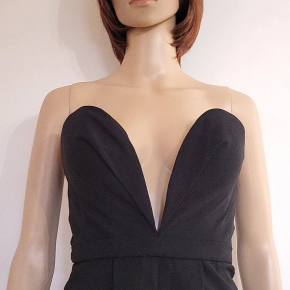 Jarlo Valentina Deep V Plunge Strapless Tailored Jumpsuit / Sz 2 / Black - Picture 8 of 17